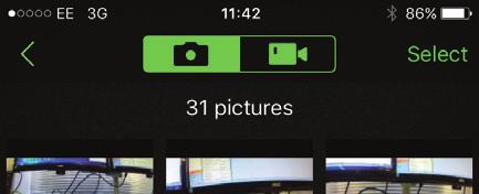 Använda Wi-Fi för fotografering Fotoskärm för Apple App (Figur 3) Återgå till hemskärmen Ändra vitbalans Live feed från kamera Ta en bild Kamerabatteriindikator Ändra kamerainställningar Återstående