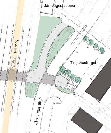 Växtförteckning se sid. 6-7 Passagen har i sin grundform givits ett mjukt formspråk. Det mjuka formspråket leder till ökad trygghet då skarpa och skymda hörn saknas.