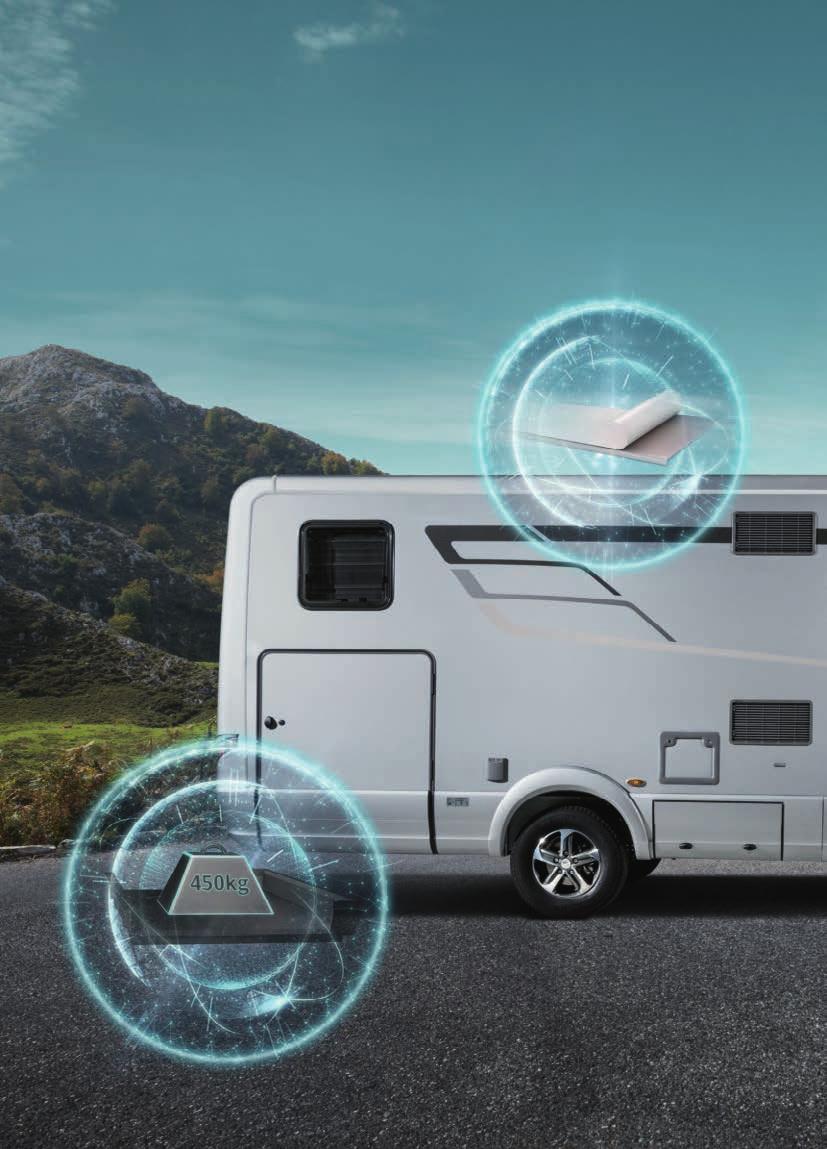 Bevisa styrka på elegant sätt Glasfiberarmerat tak och undergolv HYMER Multi-Layer-teknologin består av en aluminium-pual-sandwich
