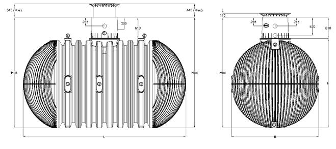 340 (min) 440 (max) 245 355 610 4 5 4 140 245 245 520 610 2 Htot Htot Htot 3 3 3 H 1 L B Teknisk data ANSLUTNINGAR Tank (liter) 16.000 26.000 36.000 46.000 56.000 66.000 76.000 86.000 96.