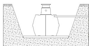 6. Installationsalternativ för tankar 750-950 750-1050 max 1500 Illustration för tank i schakt där tanken inklusive tankstos är utrustad med standard grön lockstos vilket är teleskopiskt som tål ett