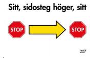 207 Sitt, sidosteg höger, sitt Momentet utförs efter skylten. sig vid förarens sida.