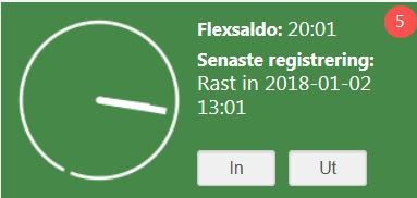 Personec Självservice - Flex När man loggar in i självservice så finns det en flexbricka på startsidan: Här finns valen flex in och flex ut.
