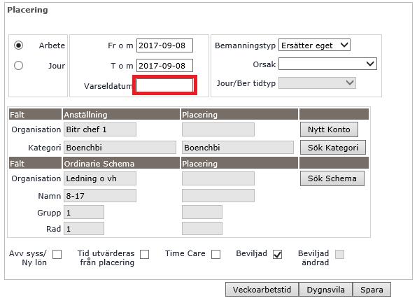 Sida 18 av 24 Placering (byte av arbetstid/schema) Placering används vid alla byten av arbetstid (som inte ska ge ersättning i form av övertid/mertid).