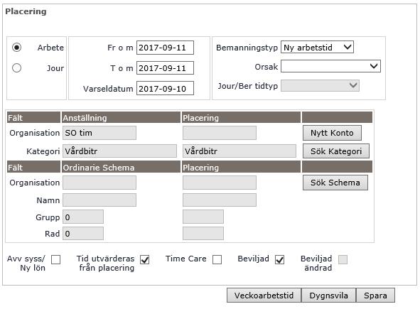 Sida 20 av 24 Söka placering Här kan du se arbetsschema eller jourschema samt olika anställningsnummer. På knappen Översikt listas personens anställningar, både aktuella och äldre.