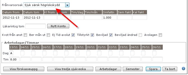 Sjukdom under semestern När en medarbetare blir sjuk under pågående semester (tidigast from semesterperiodens andra dag tom sista dag) ska orsaken Sjukdom under semester användas för att rätt