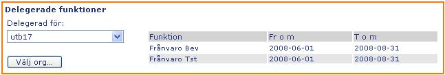 stå kvar på sin egen. Här ser du vilka funktioner som du har blivit delegerad för, klicka på Välj org.