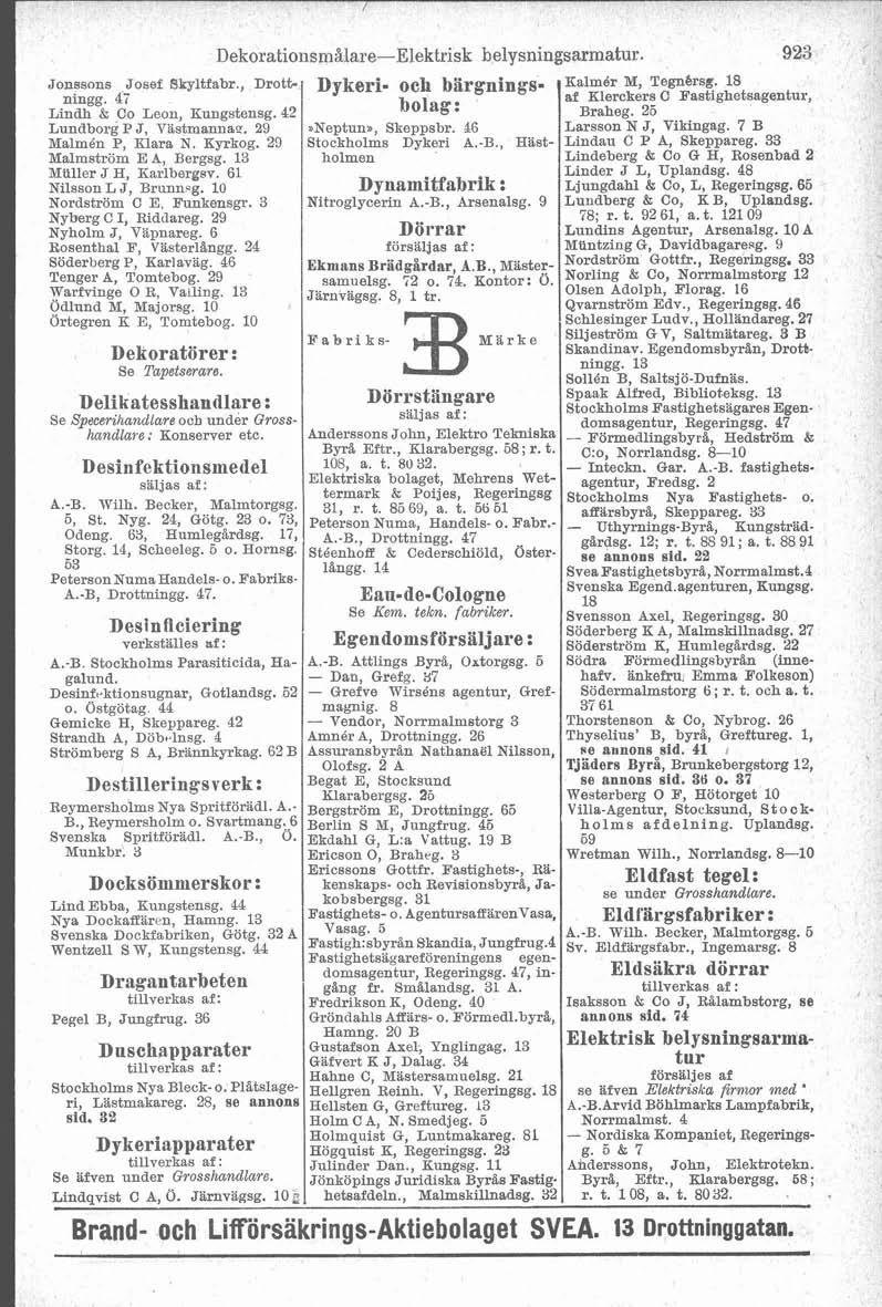 Jons~ons Josef Skvltfabr.. Drottningg. 47 Lindh R: Co Leon, Kungstensg. 42 Lundborg P J, Vastmanna'. 29 Malmén P, Klara N. Kyrkog. 29 Malmström E A, Bergsg. 13 Miiller J H, Karlbergsv.
