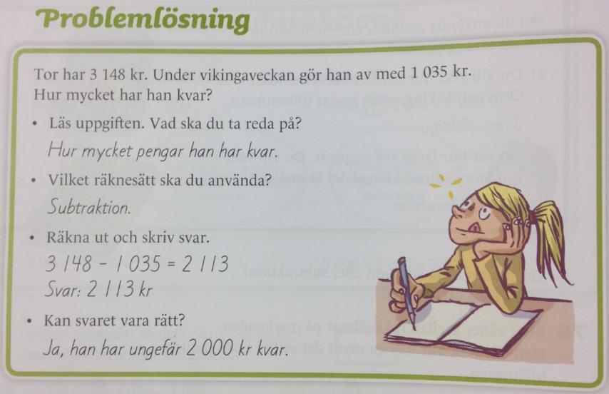 Figur 9. Visar kopplingen mellan undervisad problemlösning i läroboken och Pólyas fyra faser (Falck, Picetti & Sundin 2017:48) I figuren ovan syns starka band till Pólyas fyra faser.