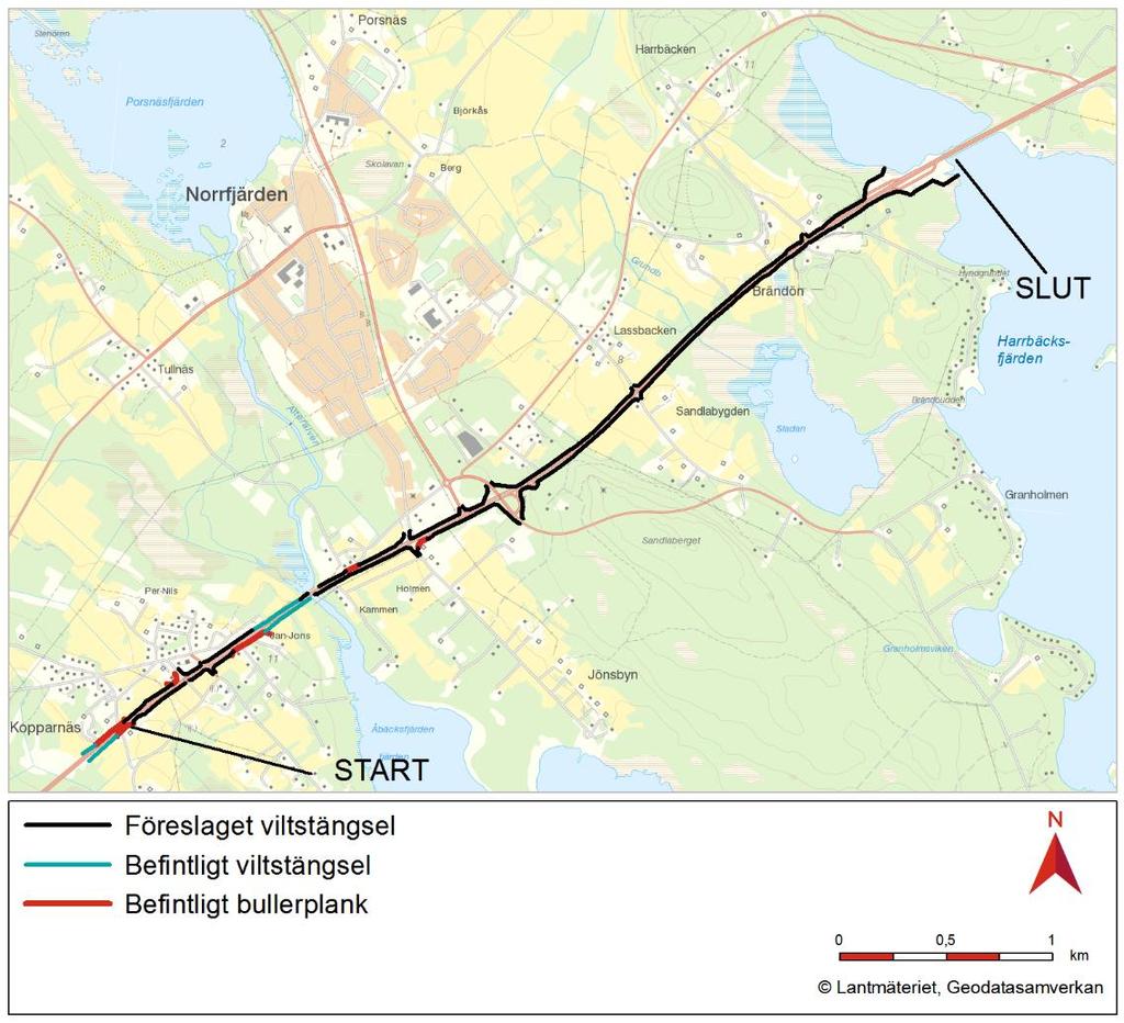 Svart linje visar var viltstängsel planeras. 4. Förutsättningar 4.1. Riksintresse och Natura 2000 Väg E4 är av riksintresse för kommunikationer.