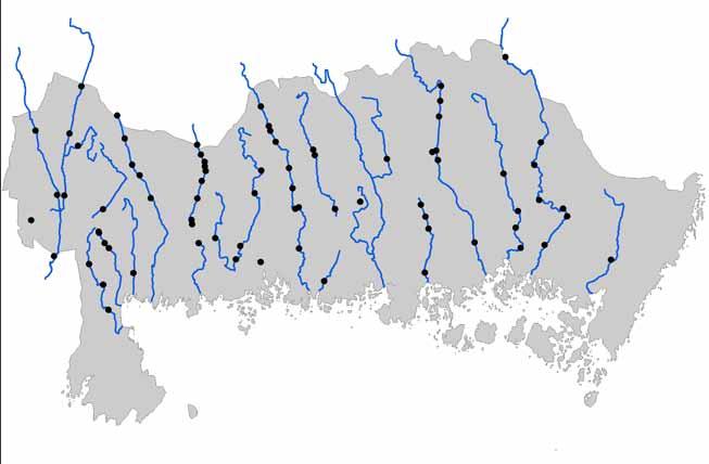 Inventeringsmetod Inventeringen av övervintrande och häckande strömstarar i Blekinge har genomförts på 75 lokaler i 4 åsystem mellan åren 996-200 av Ivar Tägtström och Rolf Larsson samt en lång rad