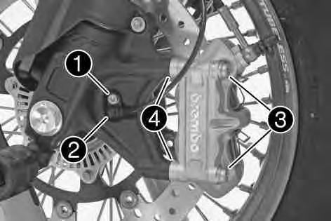 13 HJUL, DÄCK 99 13.1 Demontera framhjuletx 101995-10 Förarbete Lyft upp motorcykeln med lyftanordningen baktill. ( s 69) Lyft upp motorcykeln med lyftanordningen framtill.