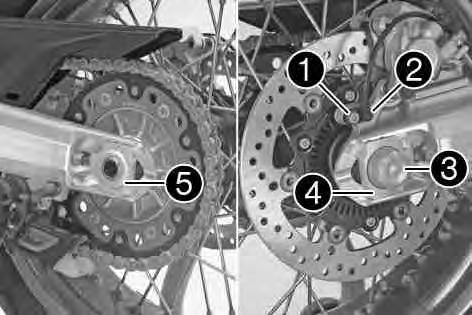 Specifikation Skruv axelklämma M8 15 Nm 101999-10 13.3 Demontera bakhjuletx Efterarbete Ta ned motorcykeln från lyften.
