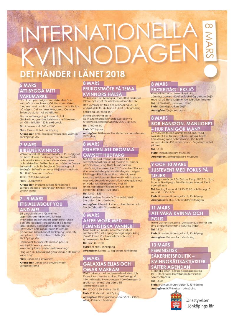 Internationella kvinnodagen Den 8 mars är det Internationella kvinnodagen, vilket uppmärksammas på en mängd olika sätt över hela världen!