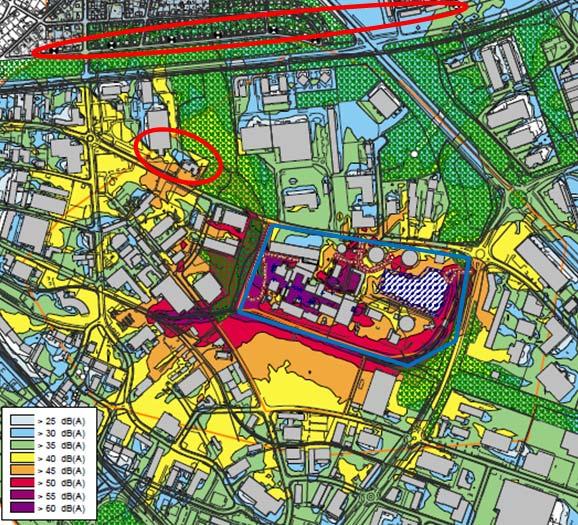 PLANENS KONSEKVENSER, fortsättning Buller Beräkningar av ljudspridningen har gjorts för ett antal scenarier avseende andel bränsletransporter med bil/tåg samt hur transportintensiteten fördelas