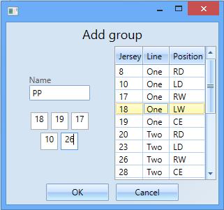 8 Groups Här kan du lägga till olika grupper för t.ex. powerplay/boxplay genom att klicka på det blåa plustecknet i rutan Groups.