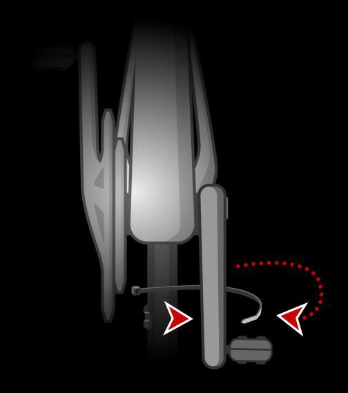 4. Fäst vevarmsmagneten på en av cykelns vevarmar. Magneten ska vara vänd mot kedjestaget där du fäste kedjestagssensorn.