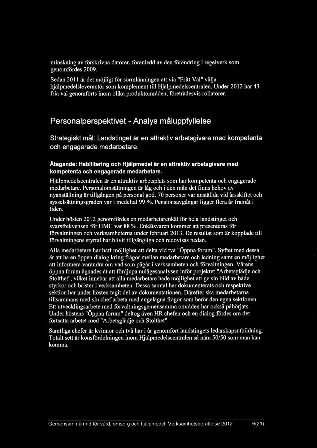 Under 2012 har 43 fria val genomförts inom olika produktområden, företrädesvis rollatorer.