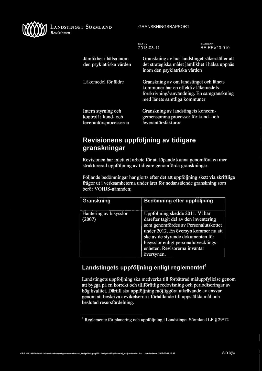hälsa uppnås inom den psykiatriska vården Granskning av om landstinget och länets kommuner har en effektiv läkemedelsförskrivning/-användning.
