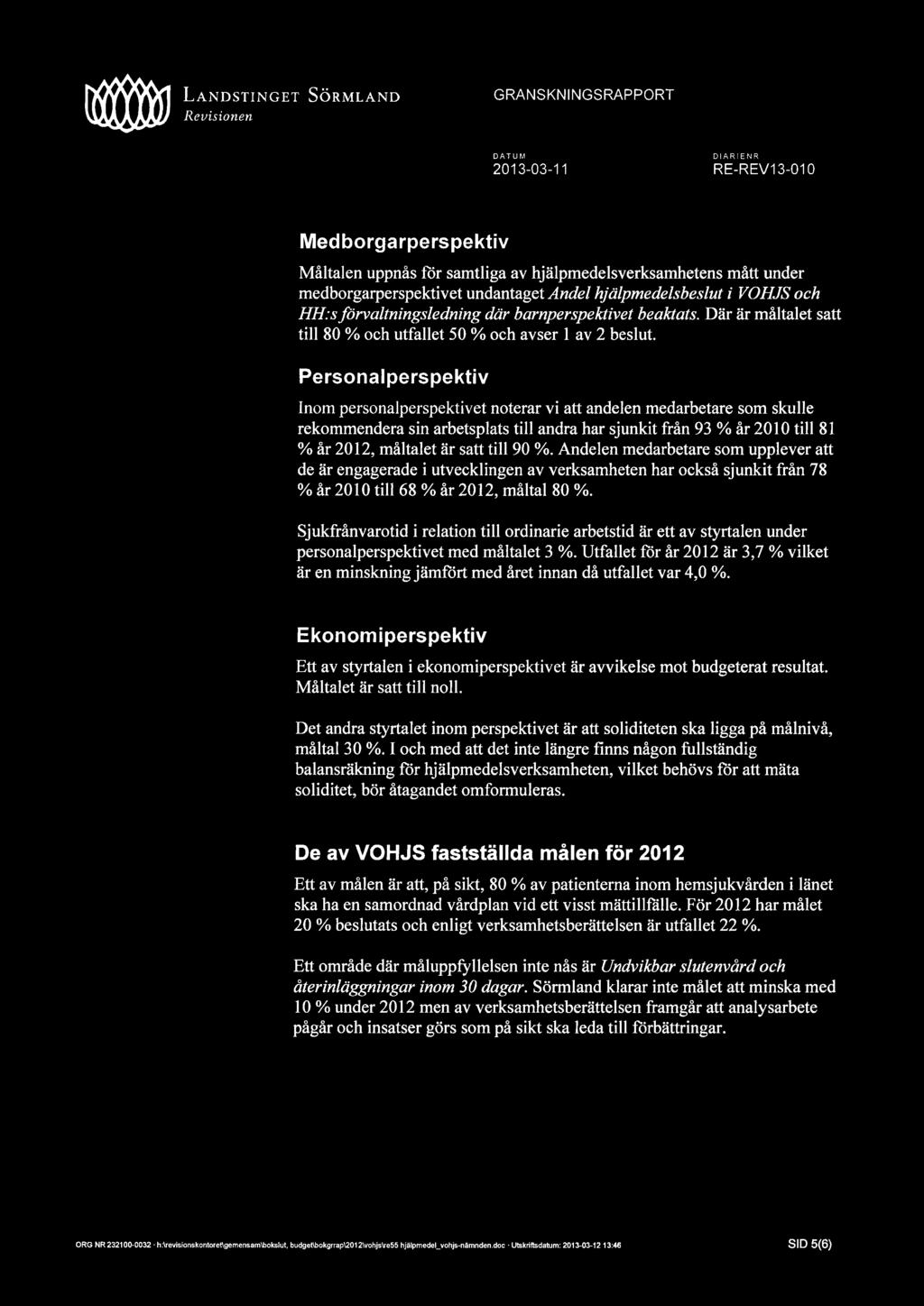 Personalperspektiv Inom personalperspektivet noterar vi att andelen medarbetare som skulle rekommendera sin arbetsplats till andra har sjunkit från 93 % år 2010 till 81 år 2012, måltalet är satt