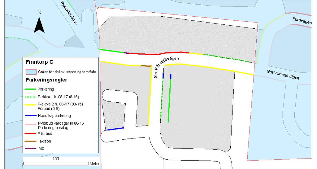 Uppdragsnr: 10065277 15 (32) Finntorp C Lokala trafikföreskrifter Parkeringsräkning Finntorp C Dagtid Kvällstid Antal Kapacitet Beläggning Antal Kapacitet Beläggning G:a värmdövägen P-skiva 1 h 15 16