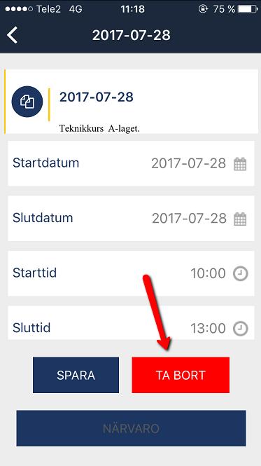 Ta bort tillfälle från utbildning 1. Klicka på utbildningen. 2.