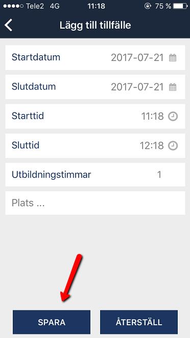 Lägg till tillfälle på utbildning 1.