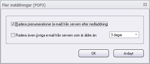 20 SamLogic MultiMailer - Hjälp ska raderas. Till höger om alternativet kan du ange hur många dagar som e-postmeddelandet ska ha funnits på servern innan den raderas.