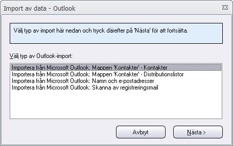 86 SamLogic MultiMailer - Hjälp 4. Tryck på knappen Välj mapp. I dialogrutan som visas, välj Outlook/Kontakter (eller motsvarande). 5. Tryck på knappen Importera för att påbörja importen. 6.