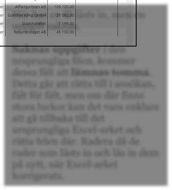 förenkla koppling av kostnadsslag. Här har en fil lästs in, men en uppgift saknas.