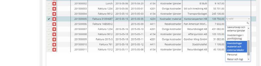 För en ansökan med många utgiftsrader kan det vara en bra idé att dela upp det ursprungliga Excel-arket per kostnadsslag och läsa in ett kostnadsslag åt gången.