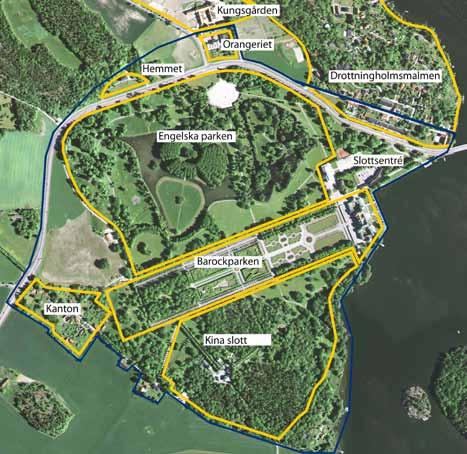 2.4.4 Delsträcka 4, Lovö, Drottningholm (Kanton-Drottningholmsbron) I förstudien gjordes långtgående beskrivningar och analyser av Drottningholms engelska park och barockparken.