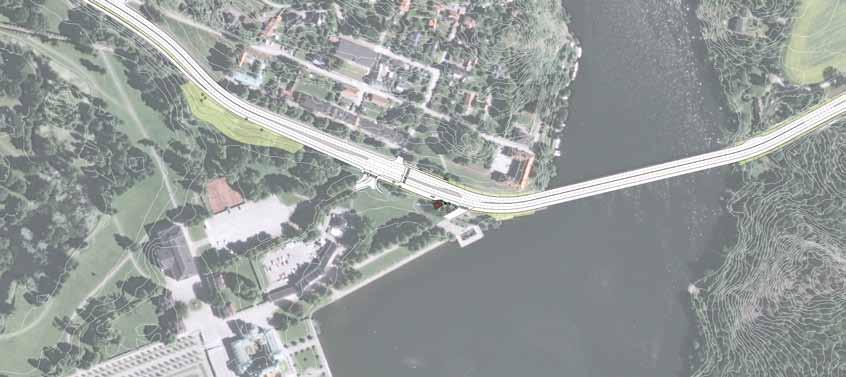 Ett träd tas bort i slänten, fyra nya föreslås planteras. Malmen Gång- och cykelväg flyttas upp intill körbana.
