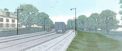 En förutsättning för att en uppflyttning av gång- och cykelvägen ska bli bra är dock att slänten från gång- och cykelvägen går att flacka ut, bortom dagens gång- och cykelvägs södra kant.