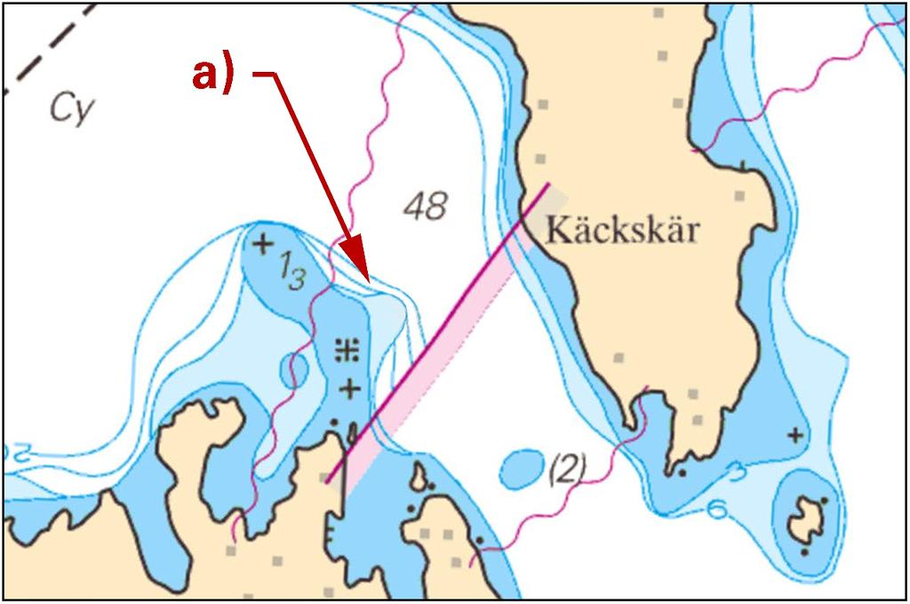 Ändra djupkurvor enligt bild a) 59-12,941N 018-42,597E Bsp Stockholm M 2016/s29, s30, s37 SV om Käckskär