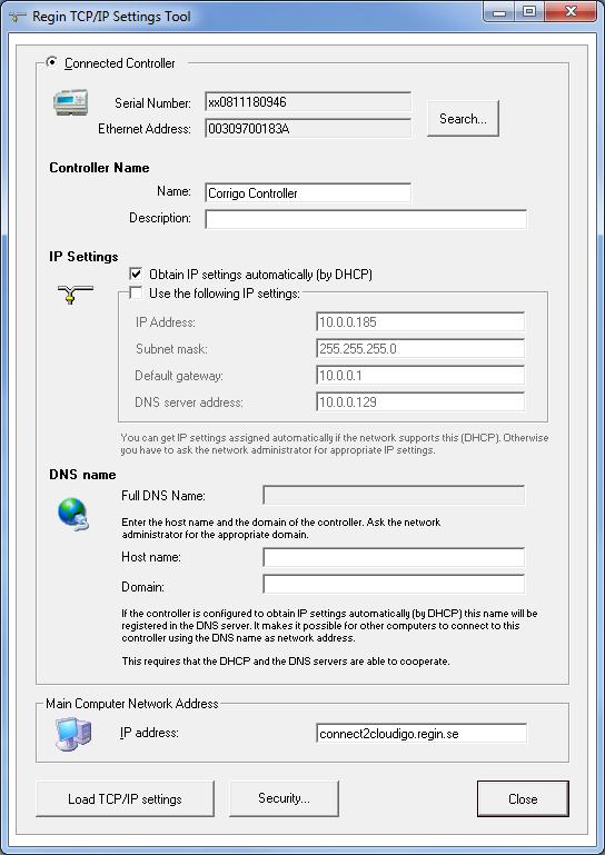 Förbered din regulator för molnet med verktyget för TCP/IP-inställningar Ladda ner och installera det senaste verktyget för TCP/IP-inställning från Regins hemsida (http://www.regincontrols.com/).