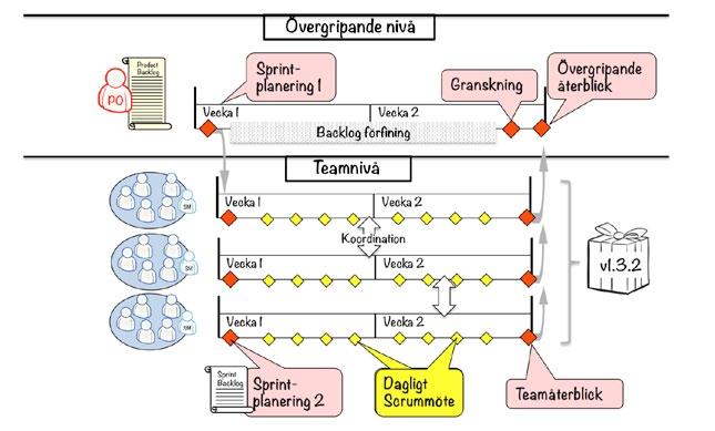 Processmässigt följer LeSS vanlig Scrum (tidsboxade iterationer, sprintplanering, dagliga scrummöten, sprintgranskning och återblicksmöte) med det tillägget att sprintplaneringens första del görs