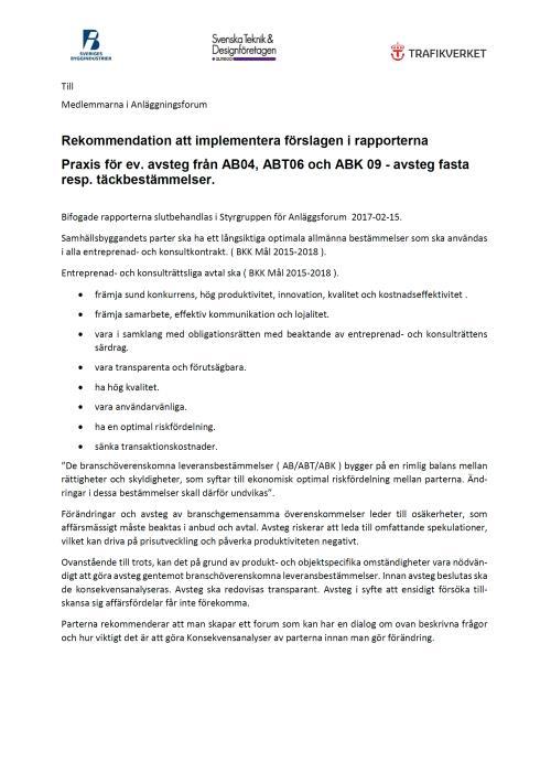 Arbetsmiljö - Rekommendation Delprojekt Arbete i trafikerad miljö