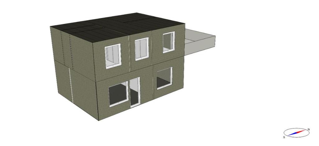 31 Figur 1: IDA ICE modellen av småhus 104 m 2 Källa: Sweco Husets genomsnittliga värmegenomgångskoefficient (U m) utan åtgärder är 0,25 W/m 2 K för byggnaden ansluten till fjärrvärme och 0,40 W/m 2