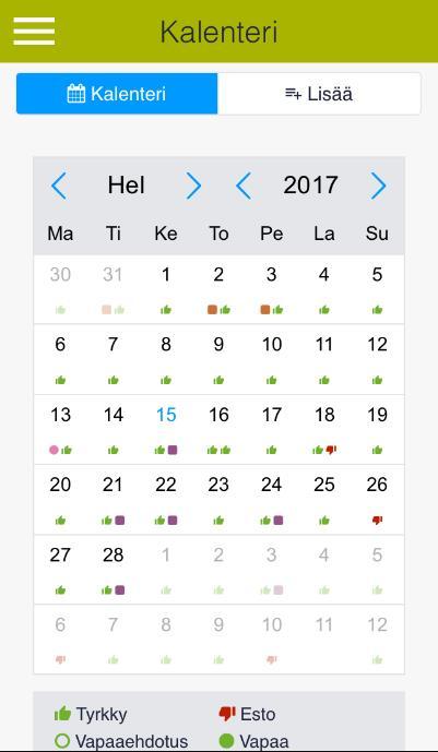 Kalender (Kalenteri) På Kalenteri-sidan håller du din kalender uppdaterad och skickar in förslag till ledigheter och semester.