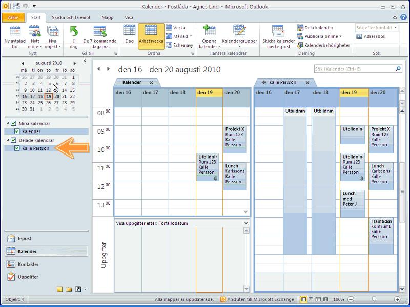 Outlook PC Som standard kan du se om en annan person är upptagen eller ledig när du lägger till deras kalendrar i Outlook för PC.