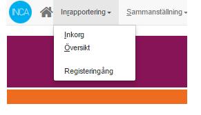 I högra hörnet finns ingång för att REGISTRERA (finns också längre ner på sidan). Knappen RAPPORTER är inte aktiverad i denna första versionen.