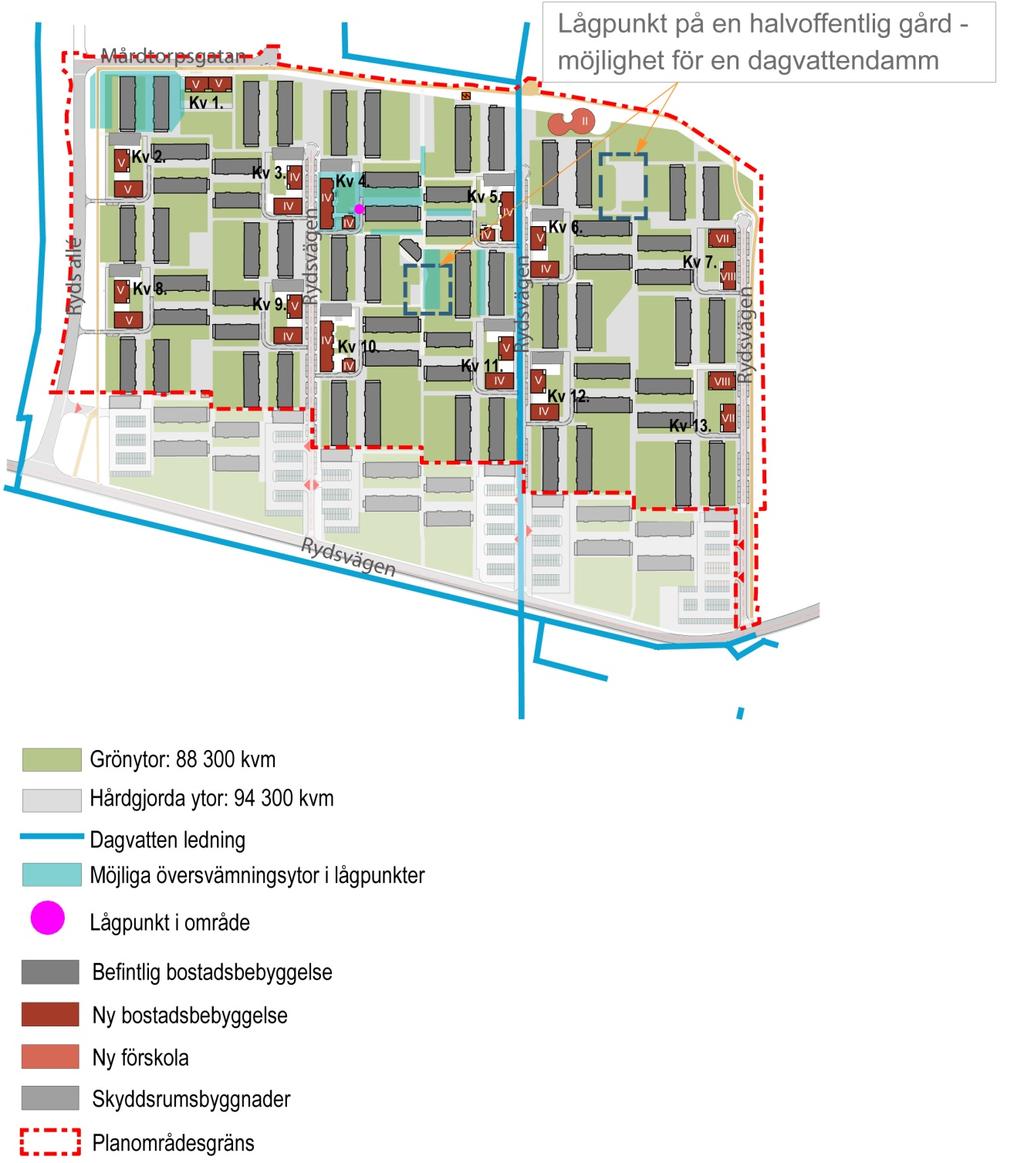 Dagvattn Dagvattnanalys, Stratgis Arittur 017-03-9. D allmänna dagvattnldningarna är dimnsionrad för tt -års rgn md 10 minutrs varatight.