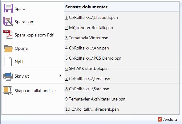 Avsluta Rolltalk Designer för Print Välj Arkiv klicka på Avsluta.