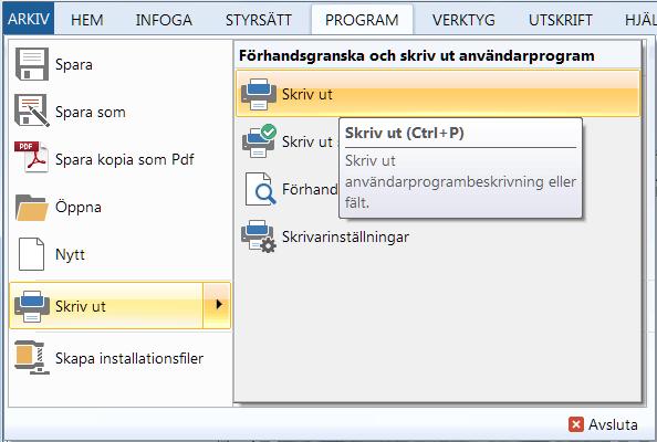 Här kan du se vilken skrivare som är ansluten, samt möjlighet att ändra skrivare. Detta gör du genom att klicka på pilen vid sidan av namnet på skrivaren.