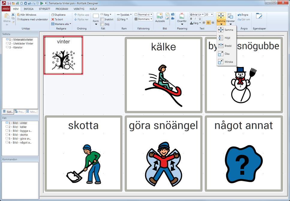 Andra funktioner Ta bort fält Om du har lagt till ett fält som du vill ta bort, markera fältet och klicka på Ta bort på menyraden eller tryck på Delete på tangentbordet.