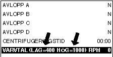98 Programmoduler, avancerad AVLOPP A AVLOPP B AVLOPP C AVLOPP D CETRIFUGERIGSTID 00:00 VARVTAL RPM 0 4666 1 2 3 4 5 6 7 8 9 0 Mata in värdet med siffertangenterna.
