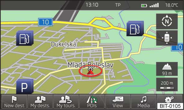 Måladressen kan anges genom att säga namnet på staden, gatan och husnumret i ett steg. Den behöver inte anges stegvis. Husnumret måste dock ingå i navigationsdatan.