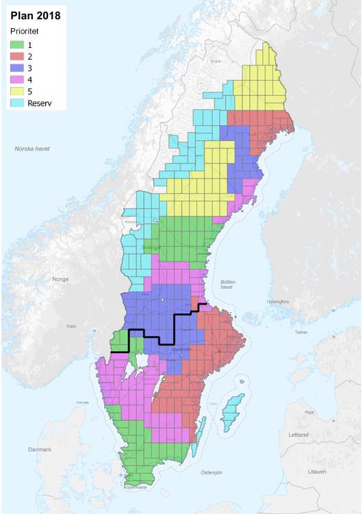 Figur 1. Genomförandeplan. Ambition för datainsamling. Varje år skannas områden inom två eller tre skilda regioner, för att bättre kunna utnyttja goda väderförhållanden.