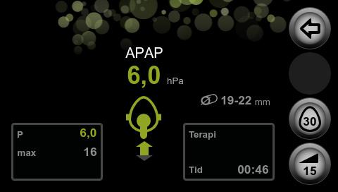 Alternativt: Om funktionen autostart-stop är aktiverad: Ta av andningsmasken. Behandlingen avslutas då automatiskt efter 5 sekunder.